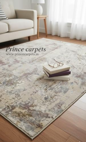 Image of 6x9 Feet (180x270 CM) Carpet for Living Room Hall & Bedroom - Burgundy Gold Modern Abstract Geometric Silk-Touch Luxury Hotel-Style Washable Anti-Skid Turkish Area Rug
