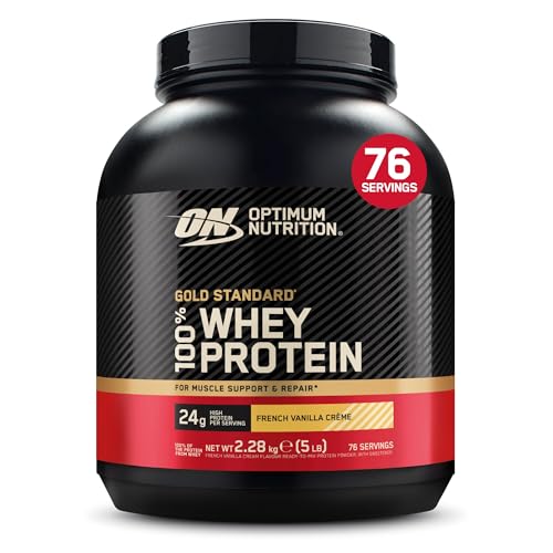 Optimum Nutrition Gold Standard 100% Whey, Proteína, Sabor Crema de Vainilla Francesa, 2.28kg, 76 Servicios, Paquete Puede Variar