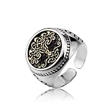 Viking Arbre De Vie Rune Amulette Anneau Mythologie Nordique Yggdrasils Anneaux Sceau Païen Bijoux Vintage Fabriqué À La Main Anneau Bijoux De Mode Accessoires pour Hommes Femmes Cadeau ( Color : Gold