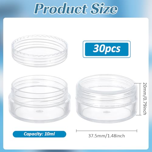 BENECREAT 30 Pack 1.47"x0.78" (10ml) Empty Clear Plastic Bead Storage Container jar with Rounded Screw-Top Lids for Beads, Nail Art, Glitter, Make Up, Cosmetics and Travel Cream2