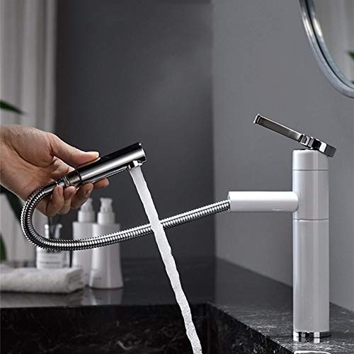 Robinet d'évier de salle de bain blanc avec mitigeur d'évier pivotant