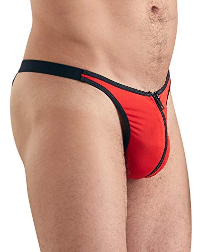 Orion Herren String - sexy Slip für Männer, mit Reißverschluss und Jock-Strap, für EIN angenehmes und rutschfestes Tragegfühl, rot/schwarz – Bild 4