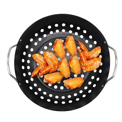 ycezw de sartén de parrilla para barbacoa | Bandeja de barbacoa con agujeros para pizza - Sartén antiadherente negra para pizza - Sartén para freír al aire libre para picnics, hogares, hoteles