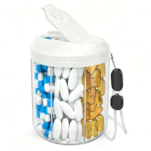 Image of HIONXMGA Pill Dispenser with 7 Large Compartments, Pill Organizer for Travel, Supplement Organizer with Anti-Mixing Design, BPA-Free Pill Container with 20 Pcs Labels, Beige