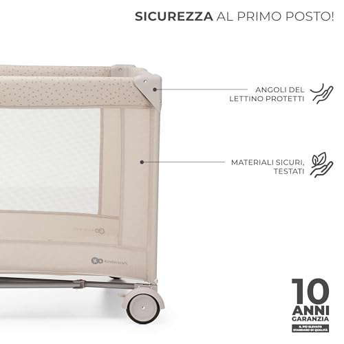 Kinderkraft JOY 2 Lettino Bambino 2 in 1, Culla Viaggio, Pieghevole, Giocattoli, Borsa Trasporto, per Bambini da 0-25 Kg, Beige - 7