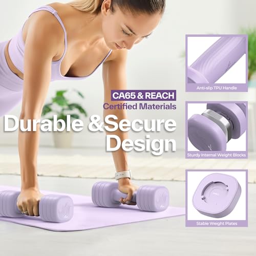 Sportneer Verstelbare halters vrouwen set – korte halters 2-delig (elk 1–2,5 kg) met antislip TPU-greep, 4-in-1 halterset voor fitnessapparatuur voor thuis, homegym & krachttraining - Afbeelding 6