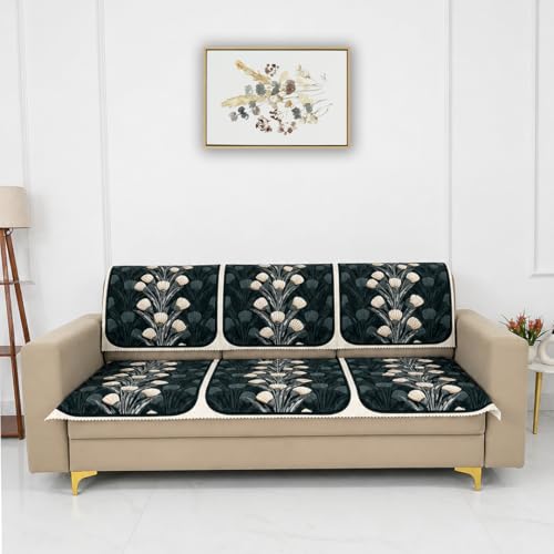 Image of Homerz Premium 'Luxe Series' Sofa Cover | Holland Velvet Fabric | Smooth Finish | Anti-Slip Fleece Backing Couch Protector (Terrace Vein, 3 Seater, Seat Cover with Backrest)