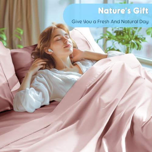 Image of SONORO KATE 1000 Series 100% Egyptian Cotton King Sheet Set,4 Pieces | Soft,Breathable Long Staple,Sateen Weave,Luxury 5-Star Hotel Bed Sheets,16 inch Deep Pocket,Pink