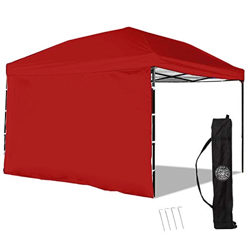 Punchau Pop Up Canopy Tent with Sidewall 10 x 10 Feet, Red - UV Coated, Waterproof Instant Outdoor Gazebo Tent, Bonus Roller Carry Bag