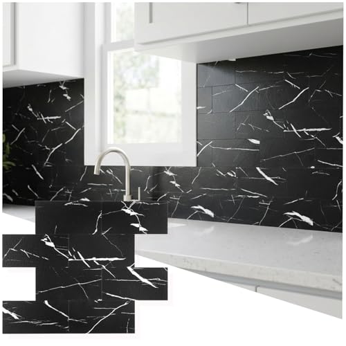 20 Sheets Black Marquina Subway Tiles Peel and Stick Backsplash