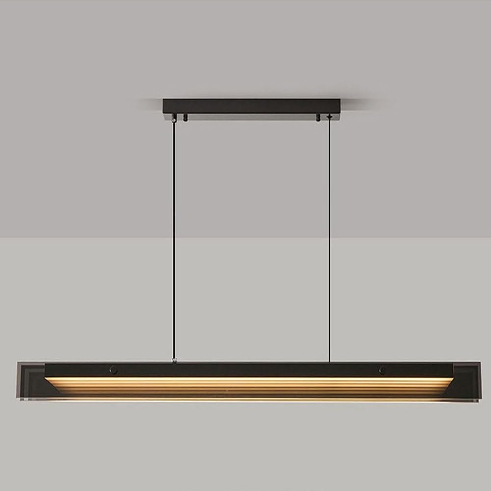 LYMSXAZOU 39.37" Modern Black Hanging Lamp Fixture Nordic Minimalist Electroplated Glass Chandelier Postmodern Dining Room Linear Pendant Light for Living Kitchen Island