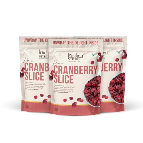 Image of KitchenSmith Cranberry Slice - Pack of 3 (250gm Each) | USA Origin Sliced Cranberries, Rich In Calcium, Healthy Snack For Kids & Adults Also Boost Immunity