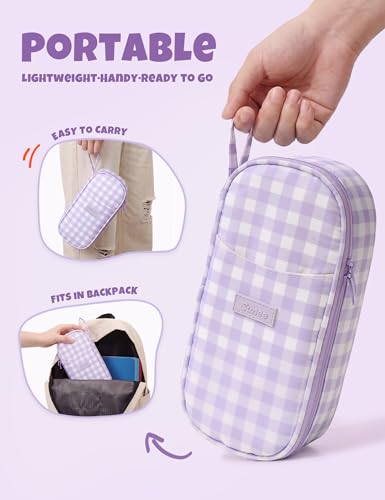 Image of SUNEE Cute Pencil Case, Large Colored Pencil Pouch, Aesthetic Pen Bag with Zipper, Kawaii Stationery Storage and Organizer, School Supplies for Teen and Adult, Boys & Girls, Purple Checkered