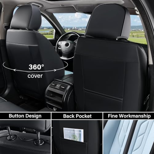 Image of Coverado Car Seat Covers Full Set, Automotive Seat Covers Car Seat Protector Car Seat Cushion, Waterproof Leather Seat Covers for Cars, Universal Fit for Most Sedan SUV Pick-up Truck(Black&Light Blue)