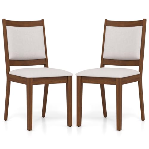 Giantex Upholstered Dining Chairs Set of 2, Modern Farmhouse Kitchen Chairs w/Padded Backrest & Cushioned Seat, Rubber Wood Frame, Armless Wooden Accent Side Chairs for Dining Room, Living Room