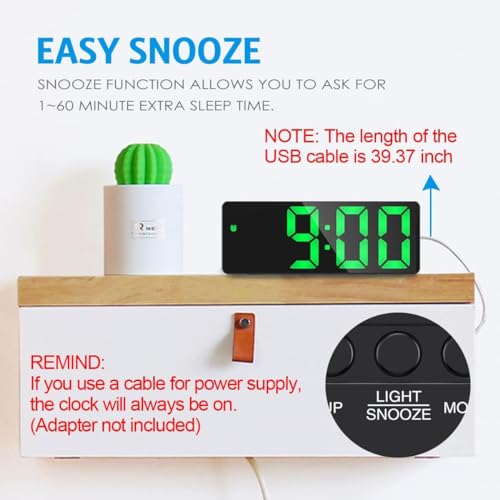 Image of AMIR Alarm Clock, LED Clock for Bedroom, Electronic Desktop Clock with Temperature Display, Adjustable Brightness, 12 /24H Display for Home (Plug Not Included)