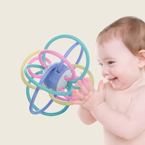 Image of Lefan Infant Silicone Sensory Baby Teether Tube Ball Loopi Toy Sensory Teething Toys with Rattle for Babies 3-12 Months New Borns-Multicolor