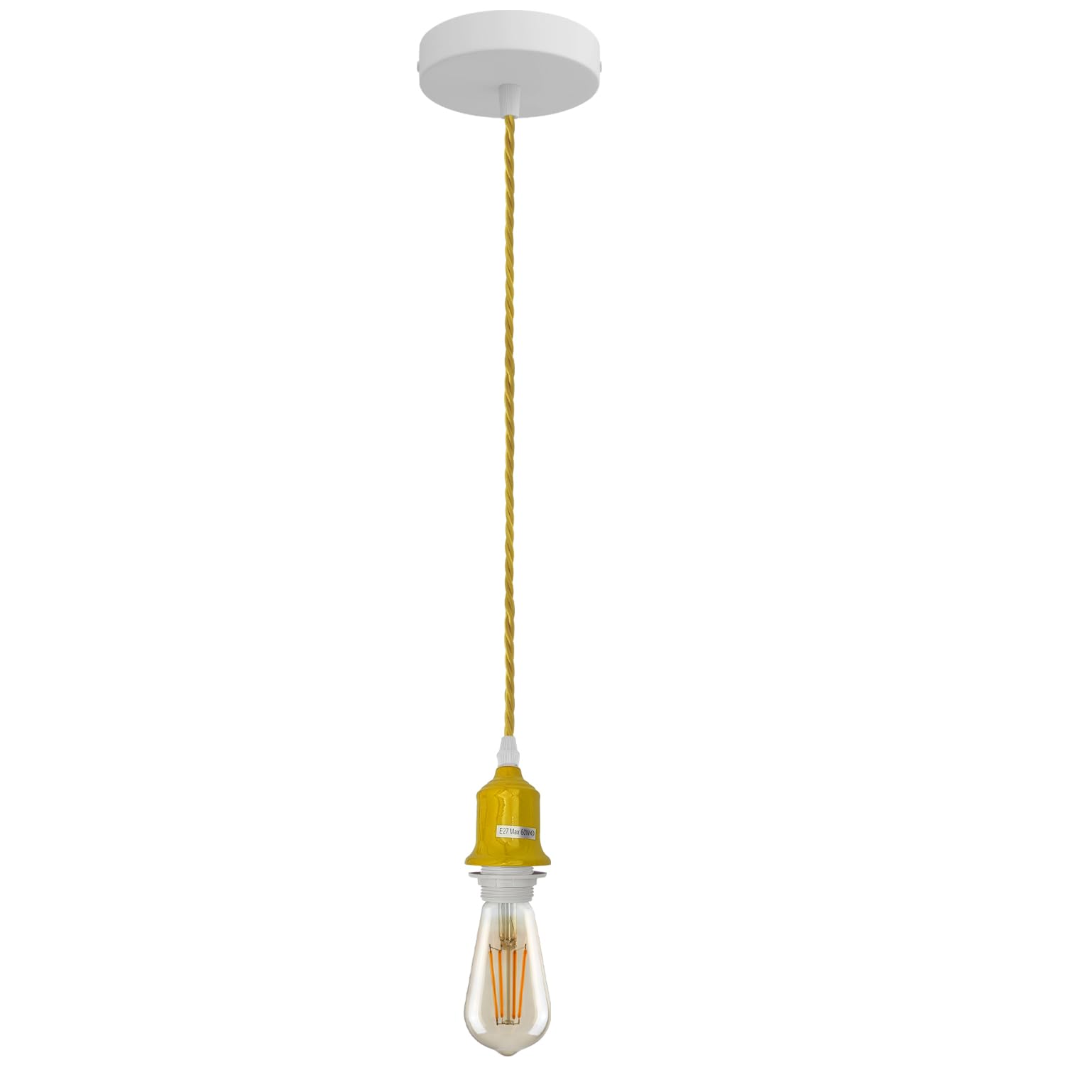 LEDSone Vintage Ceiling Pendant Light Fitting Yellow Twisted Braided Flex, E27 Lamp Holder Suspended Pendant Light Fitting Kit for Kitchen Island Living Room Dining Lightings