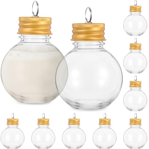 12 bolas de plástico transparente para decoración de Navidad, tapa con anillo, bombillas reutilizables para fiestas de Navidad (oro, 50 ml)