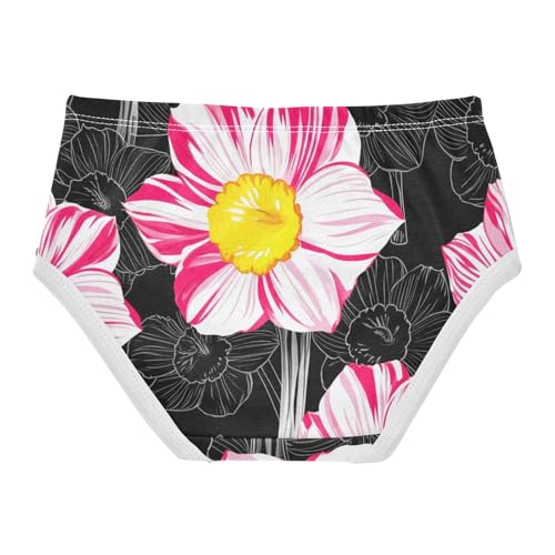Pink Daffodil Flowers Black Cute Panties Girl Toddler Underwear Floral Cotton Print Kids Briefs Undies 2t2