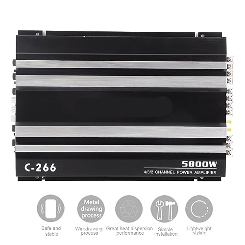 Rengue Wzmacniacz Samochodowy 12 V o Mocy 5800 W, Wzmacniacz Stereofoniczny HiFi Audio o Dużej Mocy z Wyjściem na Subwoofer, Efektywne Odprowadzanie Ciepła, materiał ze Stopu Aluminium