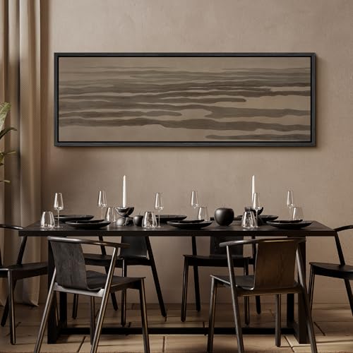 Image of MUDECOR Large Framed Canvas Print Wall Art Neutral Abstract Earth Tone Horizontal Flow Antique Retro Ready to Hang Painting for Living Room Bedroom Multi-Sizes - 60 inchx20 inch