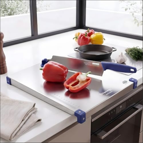 Image of Organizemee Premium Stainless Steel Chopping Board with Integrated Knife | Food-Grade Metal Cutting Board for Daily Kitchen Use | Durable, Rust-Resistant & Simple to Maintain