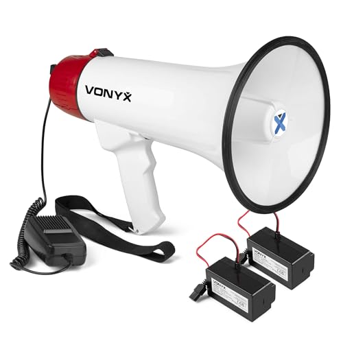 Vonyx MEG045 - Megáfono de 45W con Dos baterías adicionales - Bluetooth, USB, Micro SD, función de grabación, Sirena, Alcance 1000m, ergonómico - Ideal para Eventos, Deportes y manifestaciones
