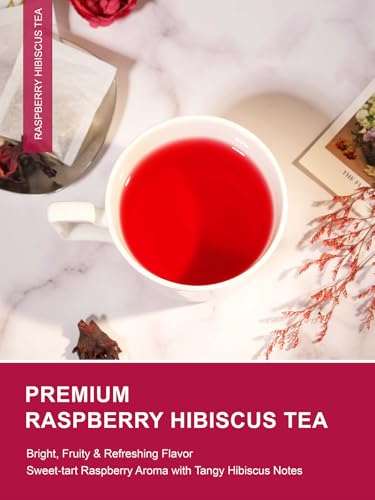 Image of TeeLux Raspberry Hibiscus Tea Bags, Tart & Sweet Notes, Caffeine Free 100ct | Tart Hibiscus Blend with Sweet Licorice, Lemongrass, Rosehips & Natural Raspberry Flavor, Juicy Berry Notes, Hot or Iced