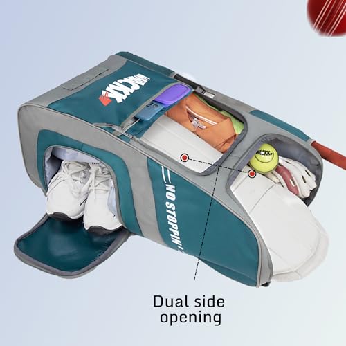 Image of WHACKK Dev 65L Cricket Kit Bag Blue Grey|Quick Access Design|Spacious Main Compartment|Bat Holder|Shoe /Helmet Pocket| Bottle Holder|Padded Straps