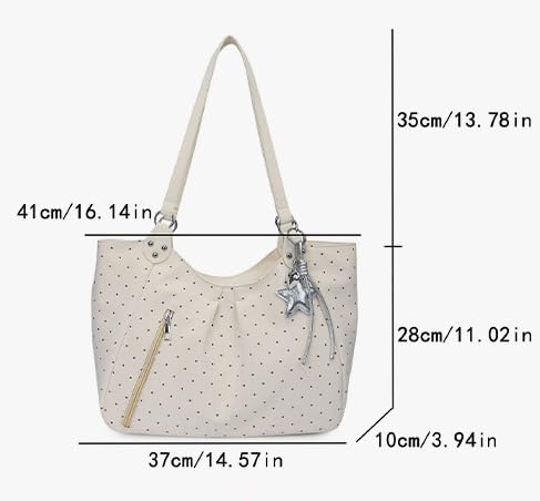 Bolso tote con estampado de lunares para mujer, bolso bandolera Y2K con colgante de estrella, bolso hobo grande para escuela, trabajo y viaje miniatura 7
