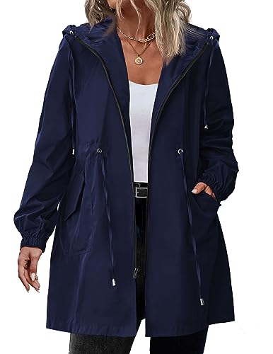 IN'VOLAND Women's Rain Jacket Plus Size Long Raincoat Lightweight Hooded Windbreaker Waterproof Jackets with Pockets