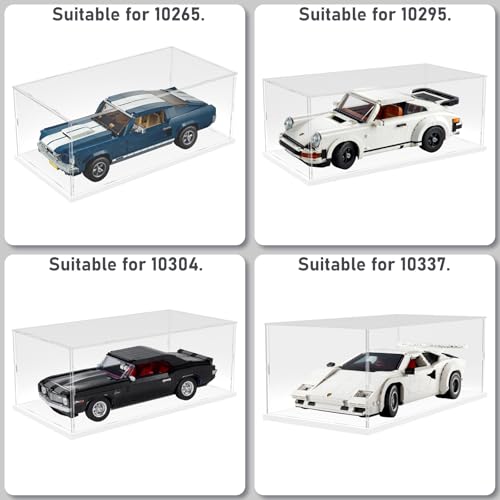 Image of Choowin Acrylic Display Case for Lego Porsche 911 10295 for Lego Camaro 10304 10337 42176 for Lego Car Display Thickened Clear Acrylic Display Cases for Collectibles Assemble Dustproof(White Base)