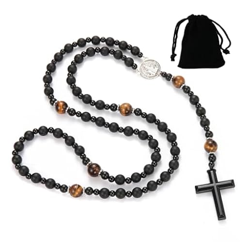 Rosario católico para hombre y mujer, cadena de rosario de piedra natural, collar de roca volcánica y obsidiana, para cristianos católicos, comunión religiosa, bautismo, justa, Biblia | Ya disponible en tu tienda friki favorita! En mundofriki.es!
