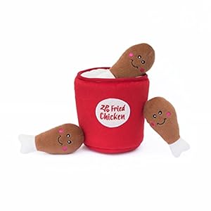 ZippyPaws – Food Buddies Burrow, Interactive Squeaky Hide and Seek Plush Dog Toy – Bucket of Chicken