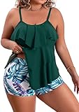 B2prity Women Plus Size Tankini Swimsuits Tummy Control Two Piece Bathing Suit Ruffled Flounce Swimwear with Shorts