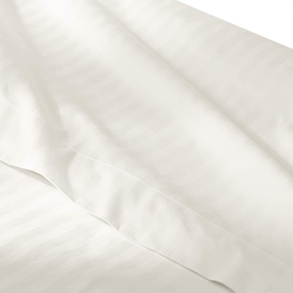 WhiteCurls Hotel Luxury 1-PC Flat/Top Sheet Only King (102x108) Size 600-TC Percale Cotton - Extra Soft, Cooling Top Sheet, King Flat Sheet Only (Stripe, Ivory)