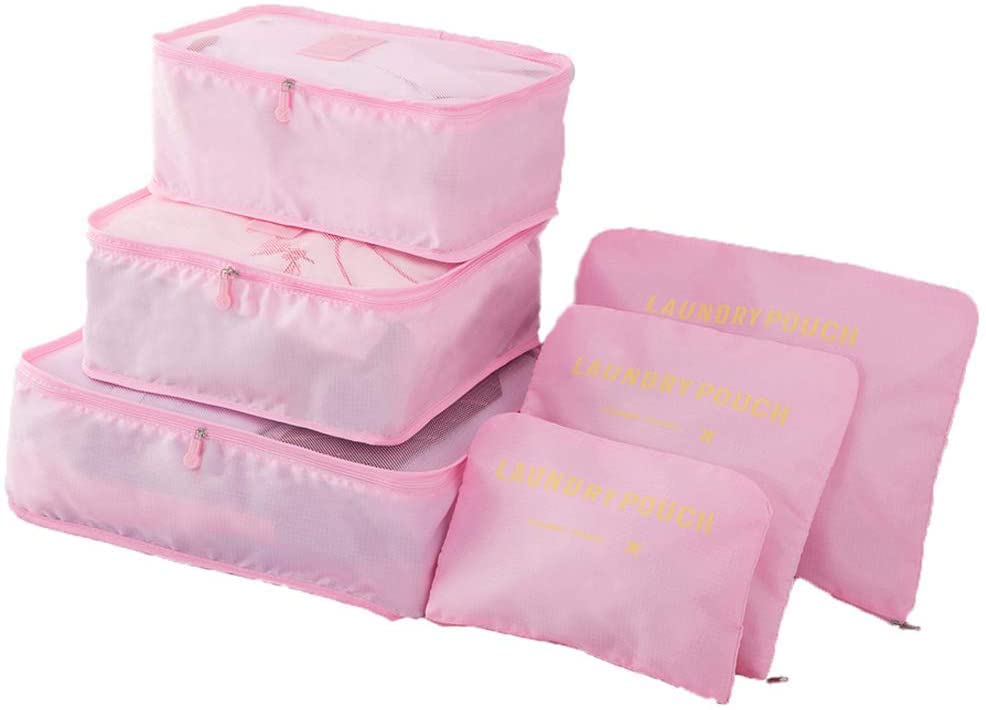HOUSEHOLD CULTURE 6Pcs/1Set Travel Storage Bag Storage Clothes Bag Luggage Case Bag Suitcase Underwear Organizer Make Up Organizer Bag (BABY PINK)