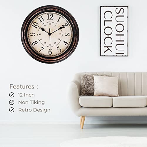 Suohui Vintage Wall Clock,12" Large Wall Clocks For Living Room Decor, Silent Wall Clock Battery Operated For Bedroom,Office,Kitchen Home Decor #TOP4