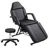 Electric Salon Tattoo Chair with 2 Trays,Adjustable Height Esthetician Bed with Hydraulic Stool, Multi-Purpose 3-Section Facial Bed Table, 73-inch Massage Equipment w/Removable Headrest (Black)