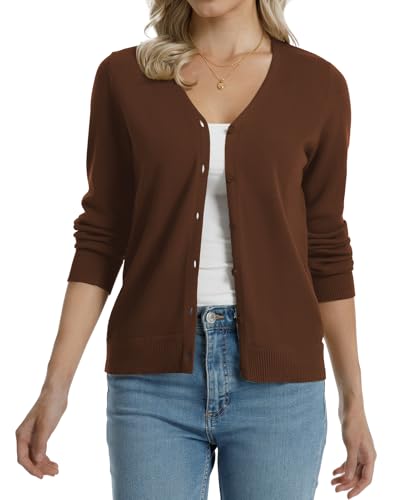 Image of QUALFORT Women's 100% Cotton Lightweight Cardigans Long Sleeve Knitted Button Down Sweater