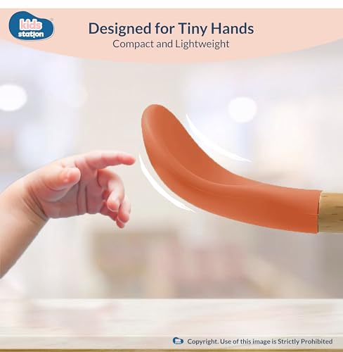 Image of Kids Station Wooden Baby Feeding Set - Bowl, Spoon & Bib - Orange | Eco-Friendly Self-Feeding Baby Tableware Set (3 pcs, Orange)