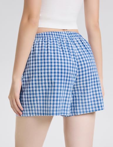 Image of LOMON Womens Boxer Shorts Casual Summer 2026 Pajama Lounge Sleep Pj Gingham Plaid Shorts Y2K Beach Bottoms