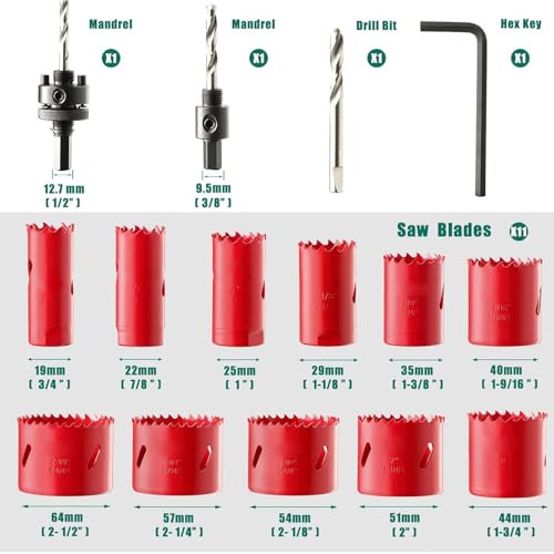 Set de sierras copa bimetálicas 18 piezas 3/4 a 2-11/16 pulg miniatura 3
