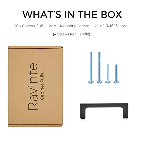Image of Ravinte 10 Pack 3 inch Hole Centers Matte Black Pulls Kitchen Cabinet Handles Solid Drawer Pulls Hardware Kitchen Flat Black Square Bar Cabinet Drawer Handles