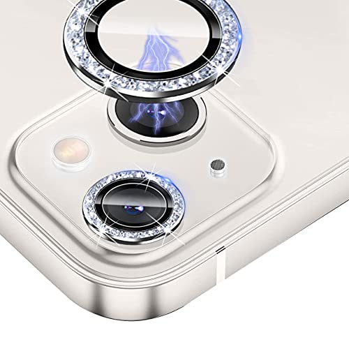 JOLOJO Bling Camera Lens Protector Compatible for iPhone 13/13 mini Ultra Thin/Clear Tempered Glass [Anti-Scratch][Shatter/Water/Fog-Proof] Metal Cover Protection - Silver Diamond(Set of 2)