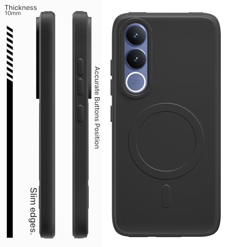 Image of Outlouders Back Cover for Vivo V70 FE 5G Soft Matte Silicone Cover with Slim Fit | Mag-Safe Logo (Not Mag-Safe Compatible) | Shockproof | Camera Protection Bumper Case (Black)