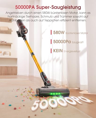 UNINELL Home Akku Staubsauger 50000Pa/550W/70Min Upgrade, Staubsauger Kabellos Selbstladender mit LED Touchscreen/Anti-Tangle-Bürste, Selbststehend für Hartböden Teppiche Tierhaare - 4