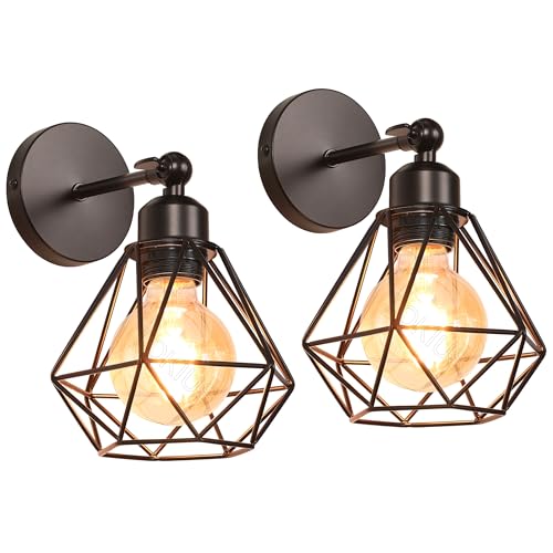 TOKIUS Apliques de Pared Vintage Diseño de Jaula de Hierro Ø 16cm Negro Industrial Lámpara Pared Interior Lámpara de Techo Ajustable para Pasillo Escalera Dormitorio (2 Piezas, # Negro)