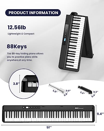 [2023 Upgraded] Full Size Digital Piano Keyboard, 88 Key Folding Piano With Bluetooth Midi, Semi-Weighted Portable Piano Keyboards, Wood Grained Electric Piano For Beginners, Kids, Adults By Cossain #TOP2